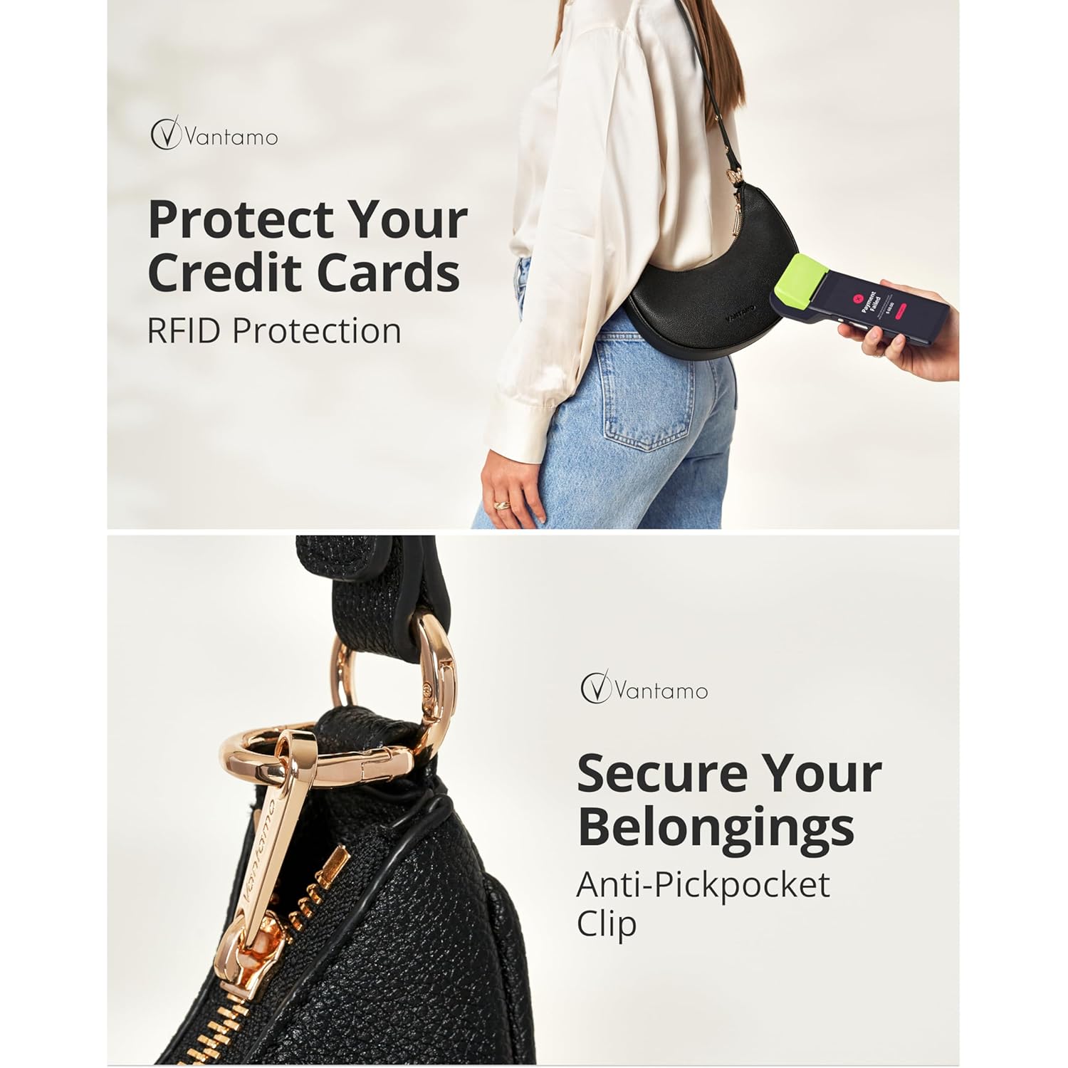 Vantamo Crescent Bags For Women with RFID Protection, - Image 5