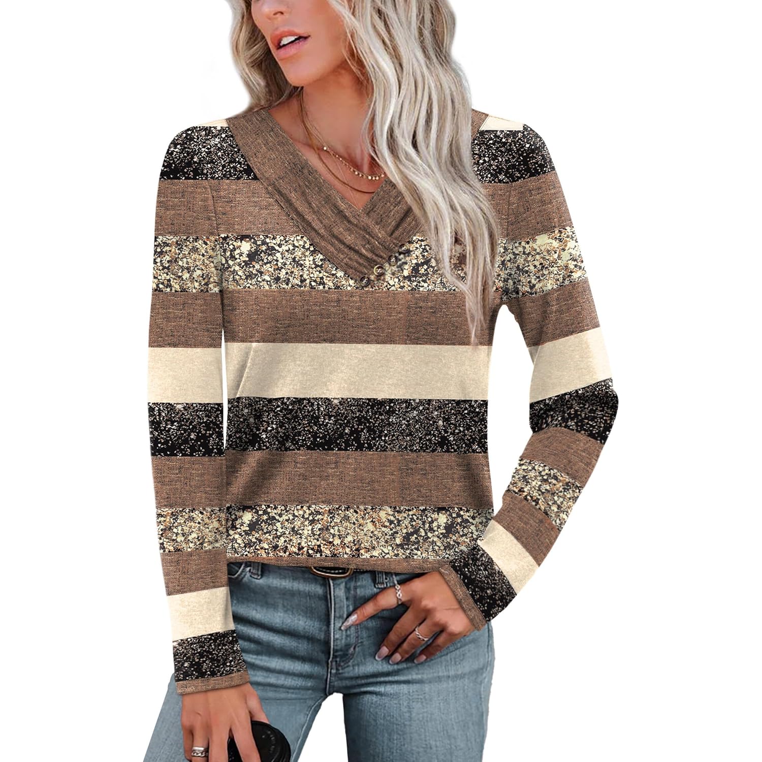 WIHOLL långärmad skjorta for Dam Fall Outfits v‑ringning - Image 3