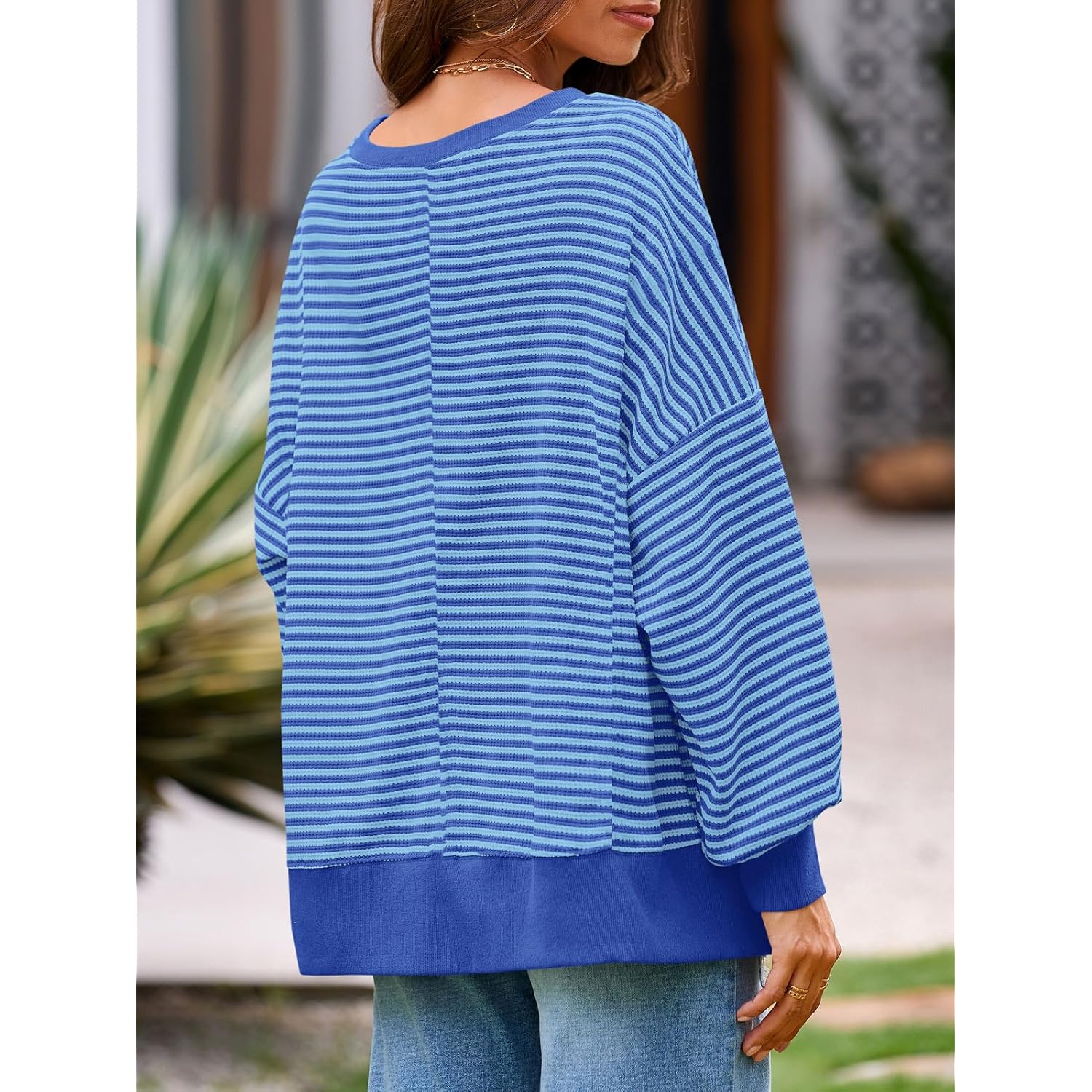 Fisoew Dam Fall oversized sweatshirt Casual Waffle Knit - Image 4