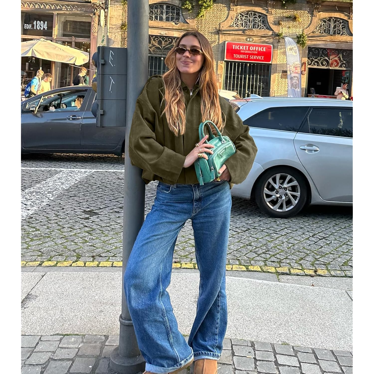 Dam Faux Suede bomber jacka Casual Lapel Pilot - Image 2