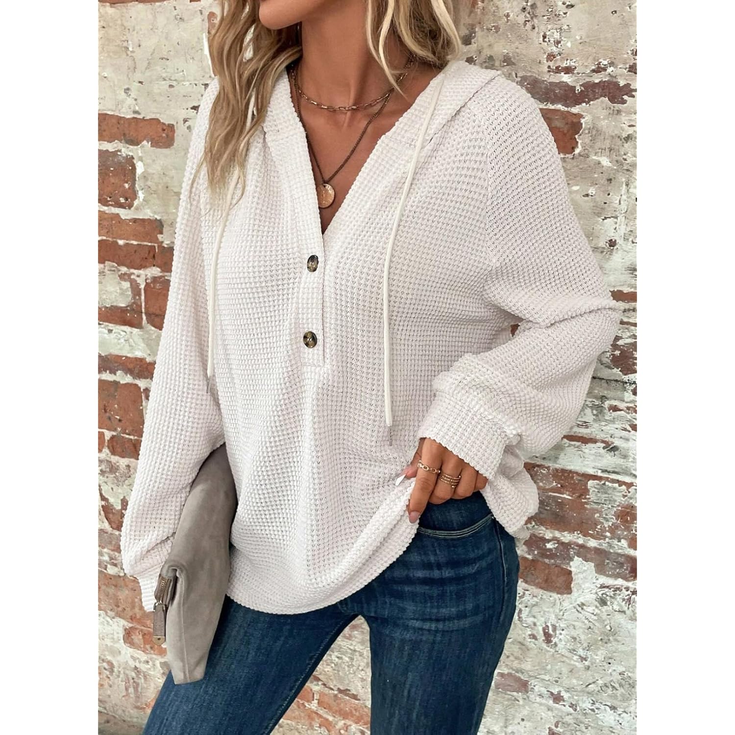 Dokotoo hoodie for Dam Waffle Knit Long Sleeve - Image 3