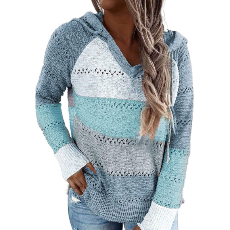 BLENCOT Dam Color Block huva Crochet Striped Sweaters