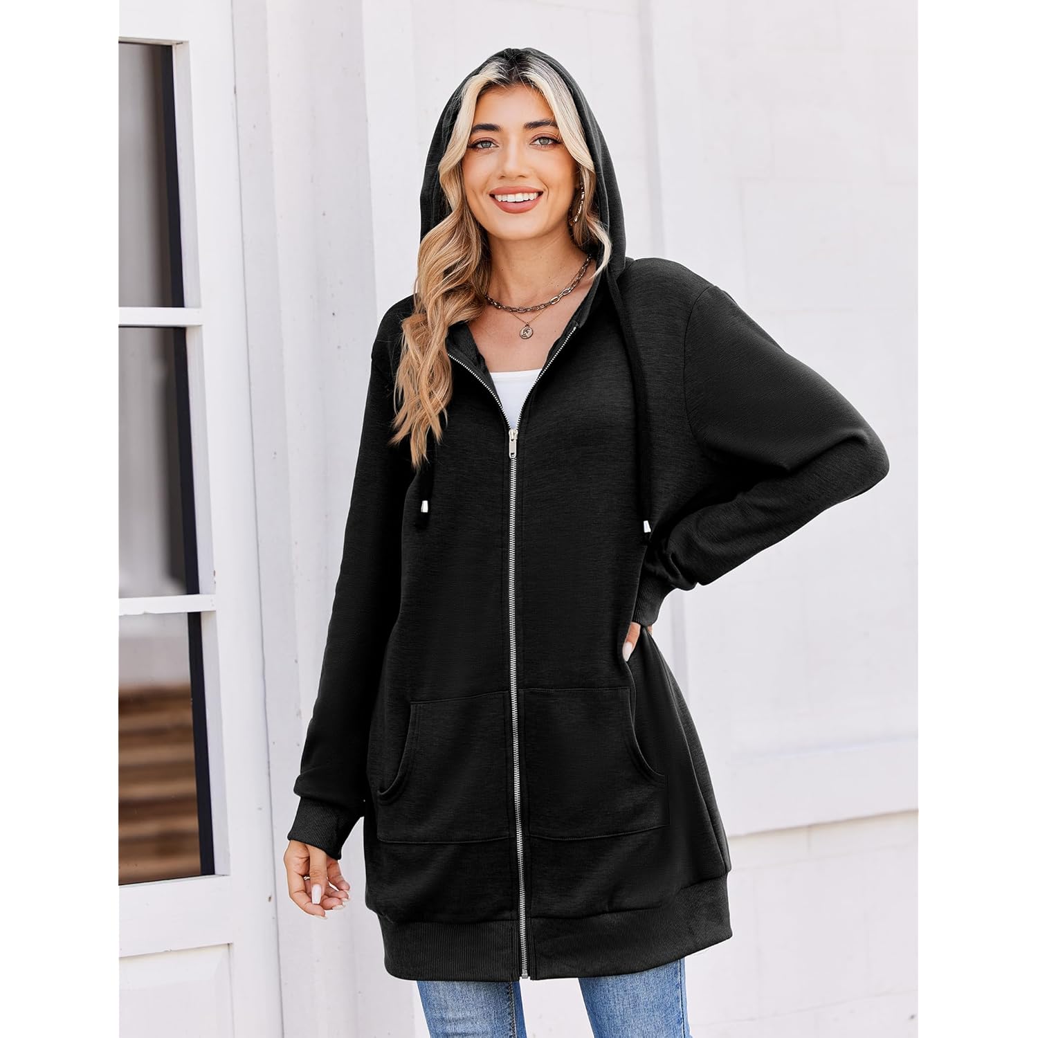 Zeagoo dragkedja hoodie For Dam Long Sleeve oversized - Image 4