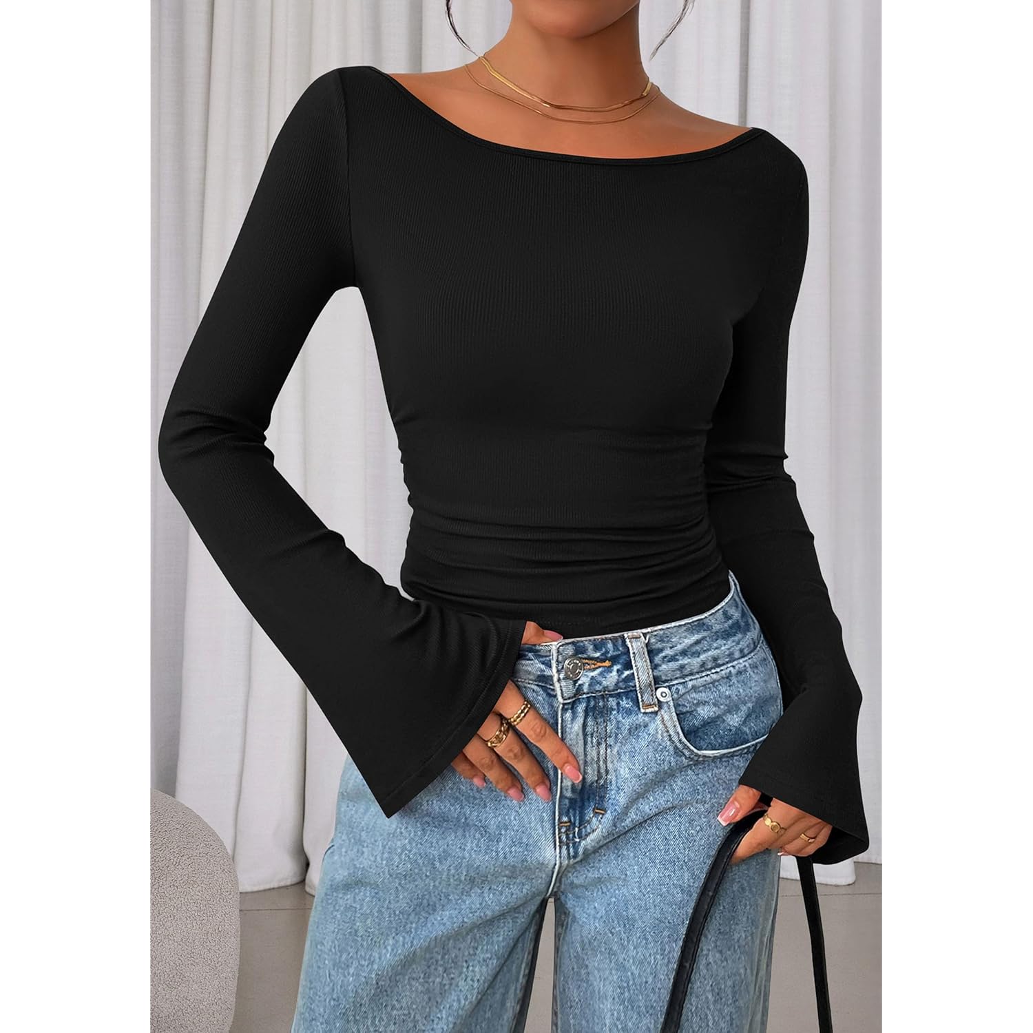 PRETTYGARDEN Dam långärmad skjorta 2025 Fall Crop Going - Image 2