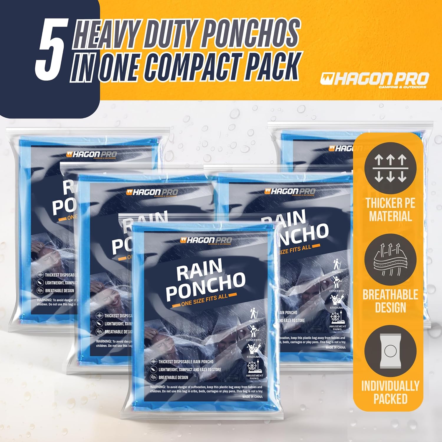 Hagon PRO Disposable Rain Ponchos for Adults (5 - Image 2