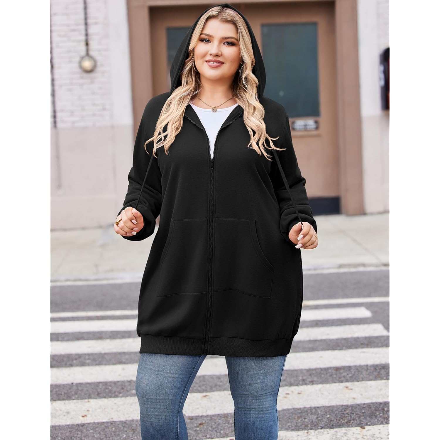 IN'VOLAND Dam Plus Size dragkedja hoodie Long Sleeve - Image 4
