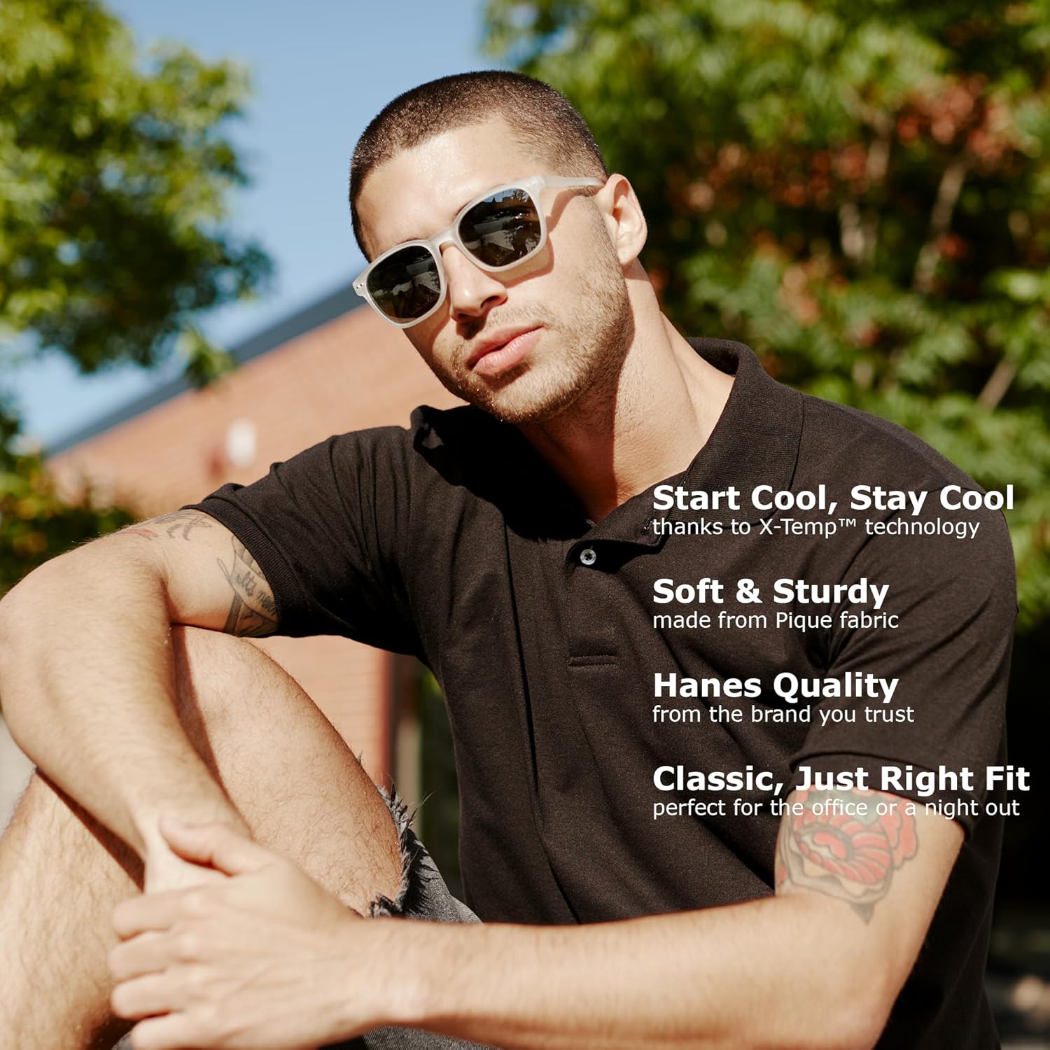 Hanes Men’s X-Temp kortärmad Polo skjorta, Midweight Herr - Image 6