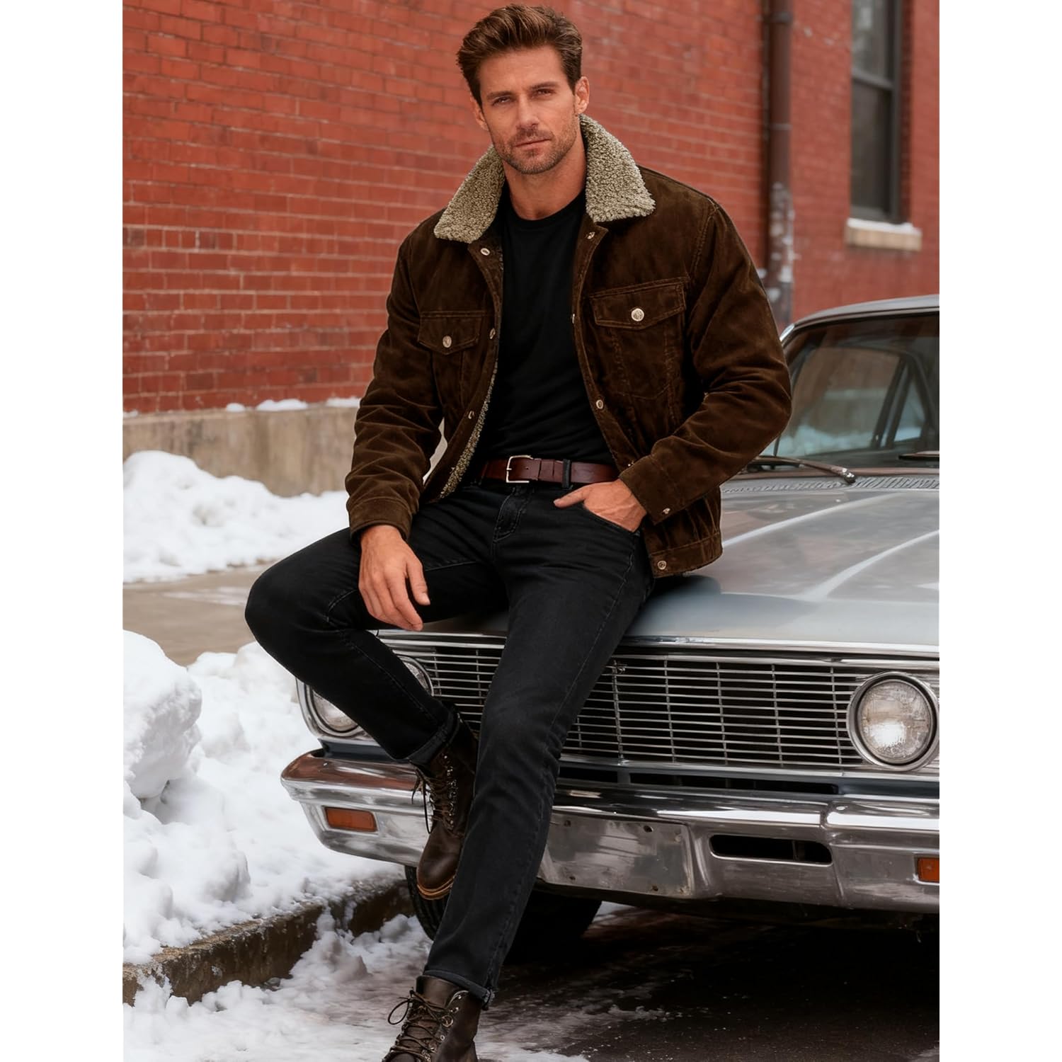 MAGCOMSEN Herr Corduroy jacka Winter Sherpa Lined Warm - Image 4