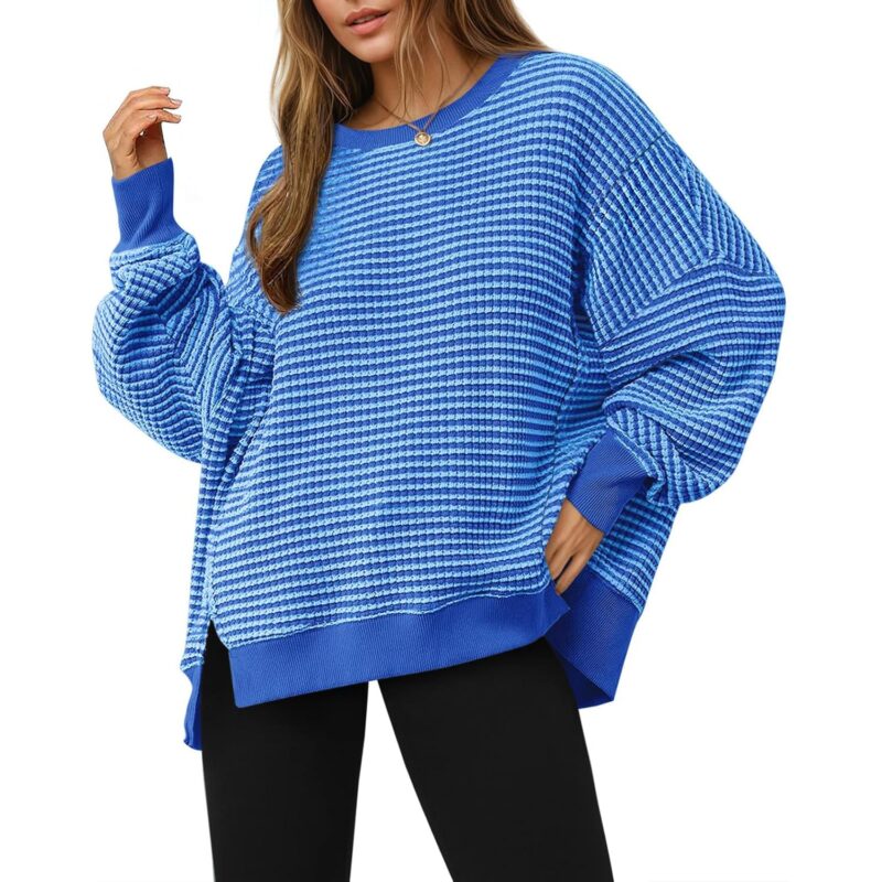 Fisoew Dam Fall oversized sweatshirt Casual Waffle Knit