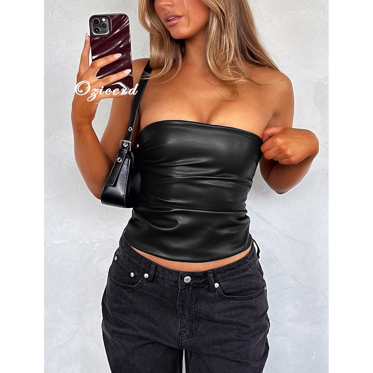 OZICERD Faux Leather Tube topp Strapless Going Out - Image 5