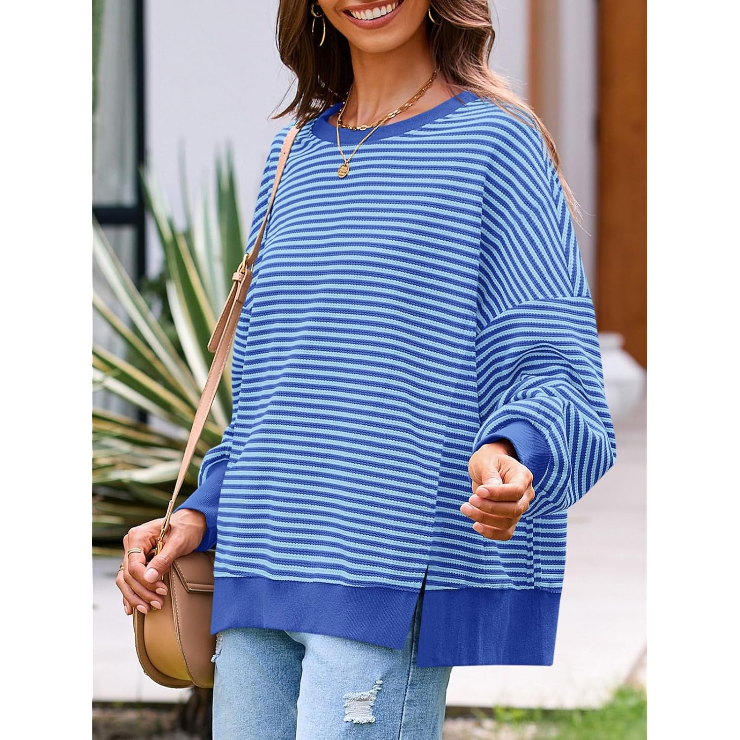 Fisoew Dam Fall oversized sweatshirt Casual Waffle Knit - Image 3