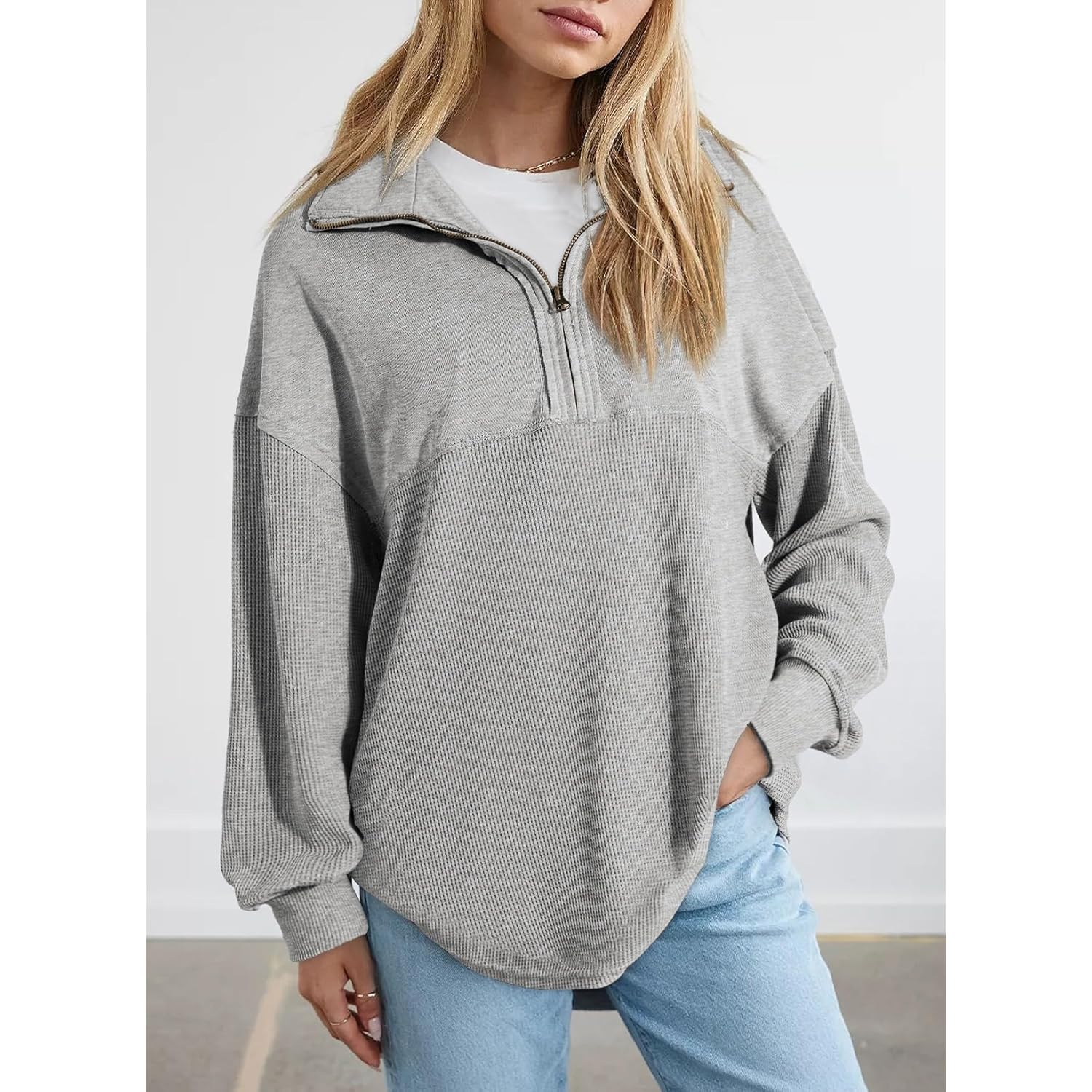SHEWIN Dam Fall sweatshirt Casual Waffle Knit halv - Image 2