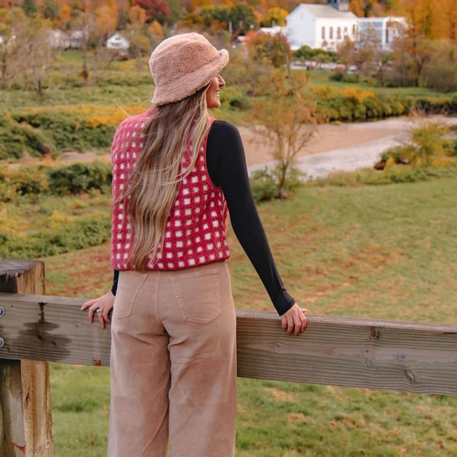 Dam Checkered Sherpa väst Sleeveless Winter Fleece jacka - Image 2