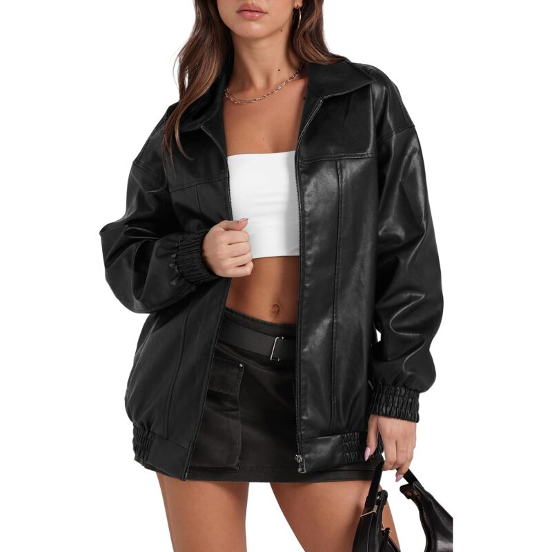 Sampeel läder jacka Dam Faux oversized Motorcycle bomber
