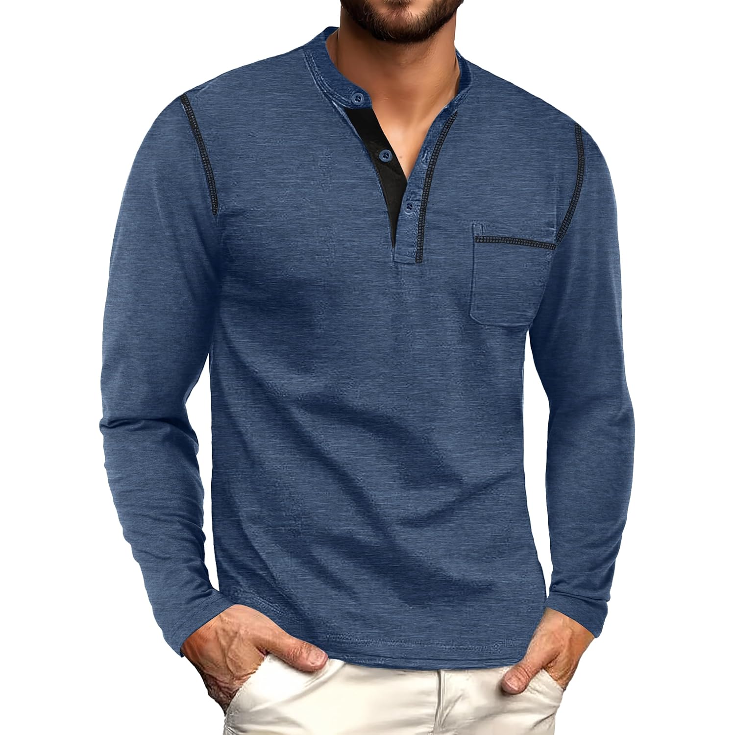 Sailwind Herr Henley Shirts långärmad Button t‑shirt Casual - Image 3