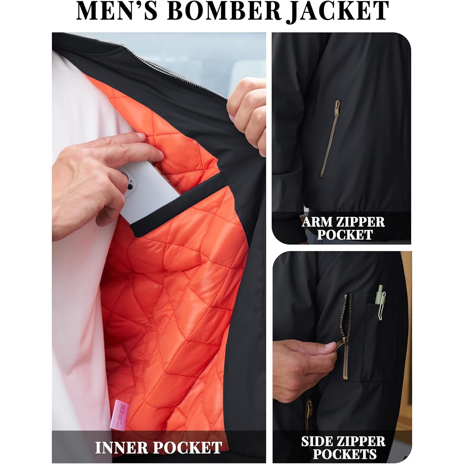 TACVASEN Herr jacka-bomber jacka Fall Winter Warm Windbreaker - Image 5