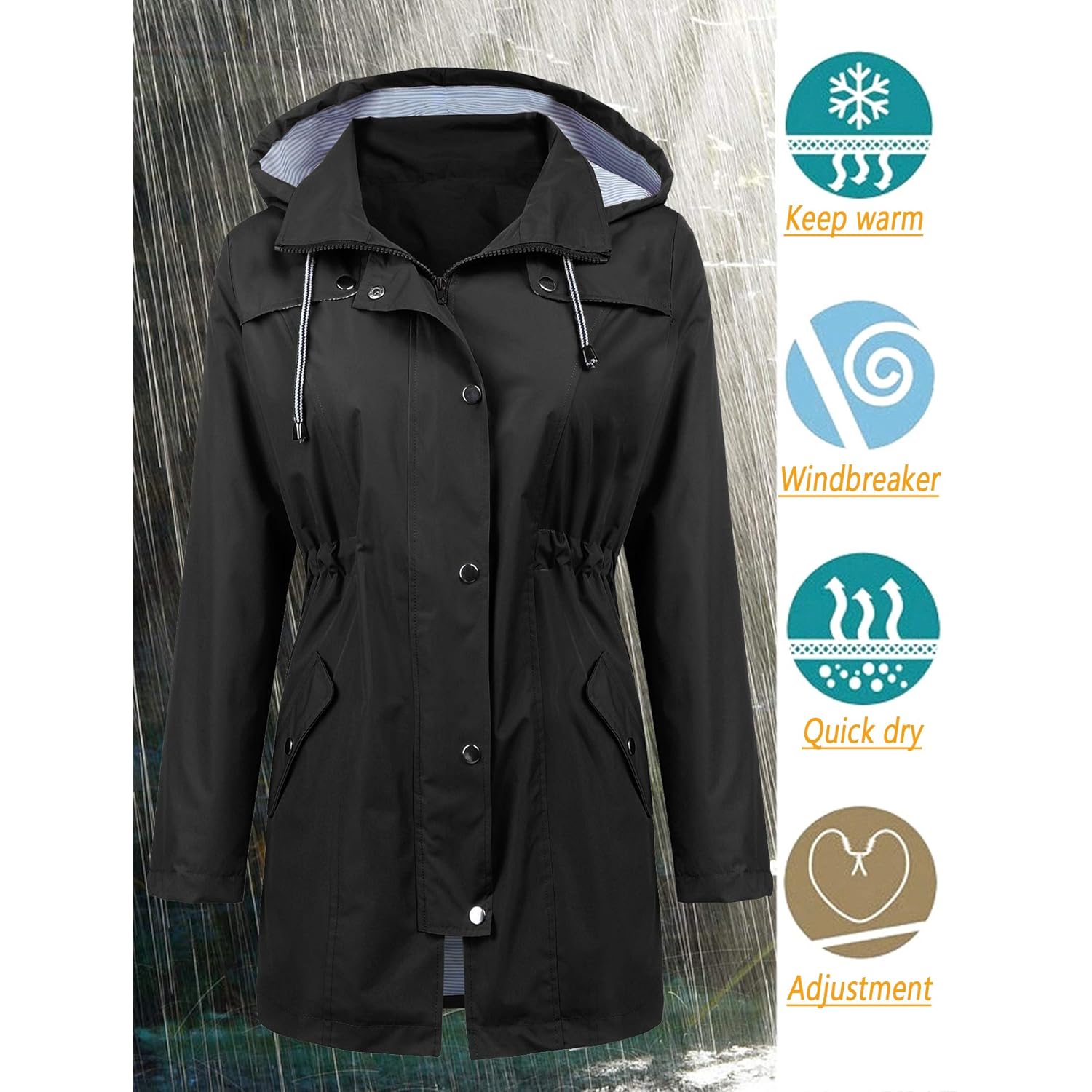 LOMON Raincoat Dam Waterproof Long Hooded trench kappa - Image 2