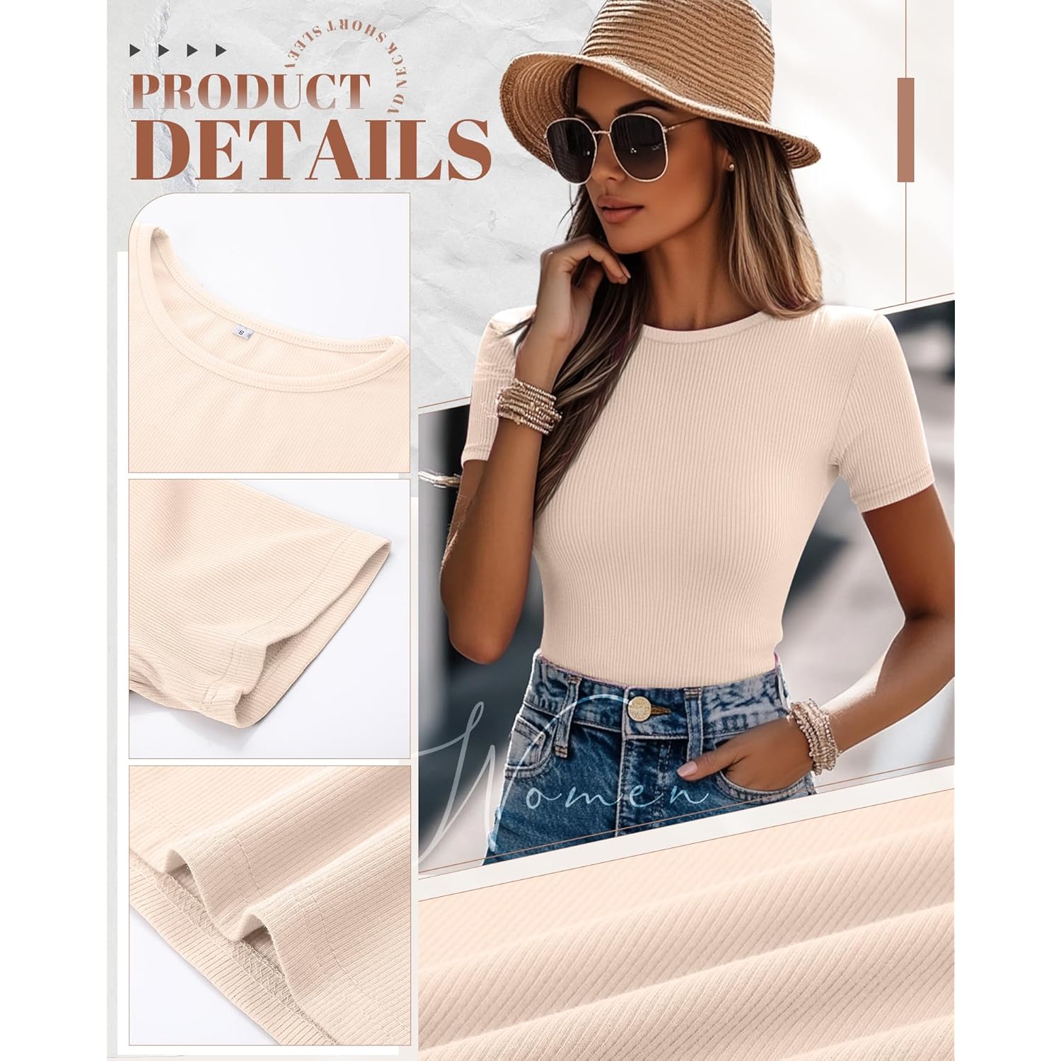 Ficerd 3 Pack Dam ribb t‑skjorta, bomull kortärmad - Image 5