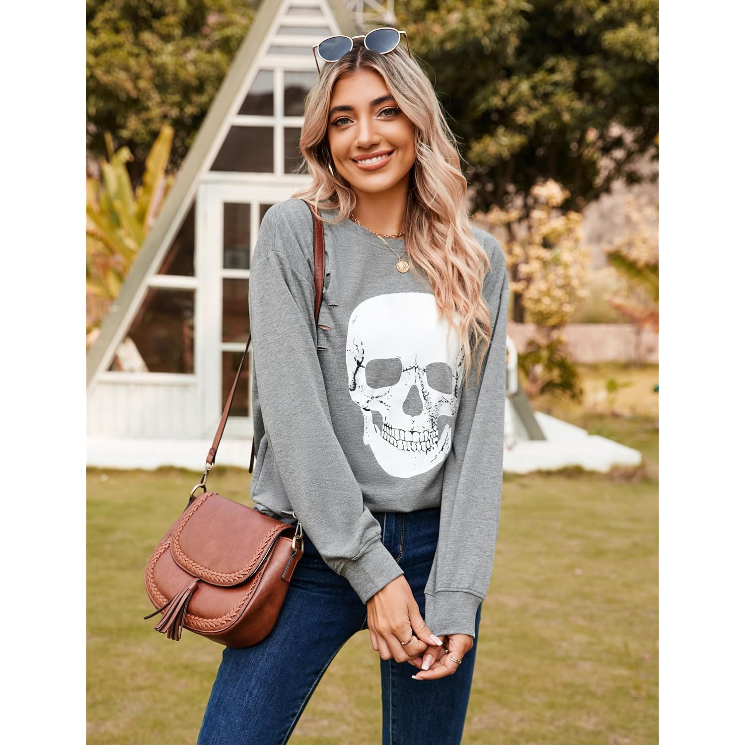 Blooming Jelly Dam Halloween sweatshirt Skull Graphic T - Image 3