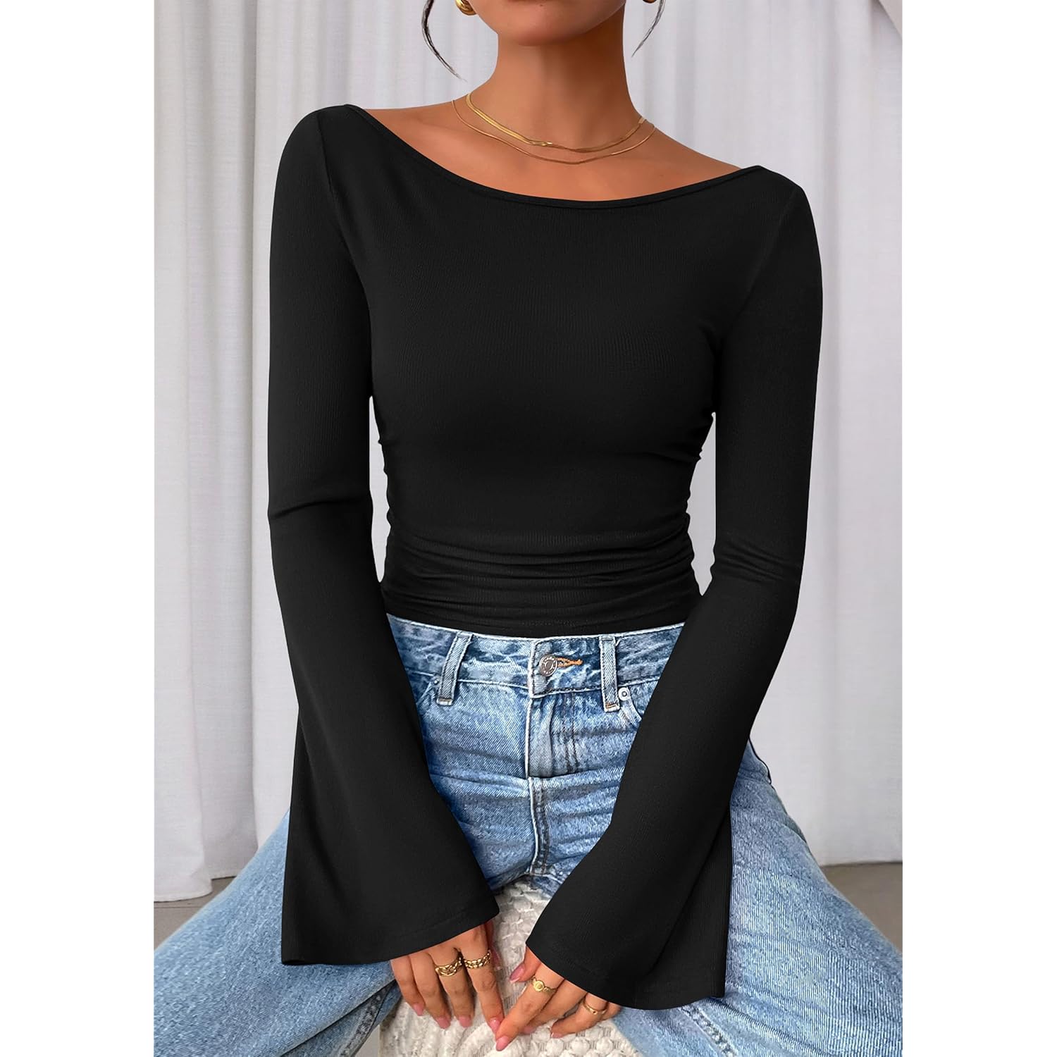 PRETTYGARDEN Dam långärmad skjorta 2025 Fall Crop Going - Image 5