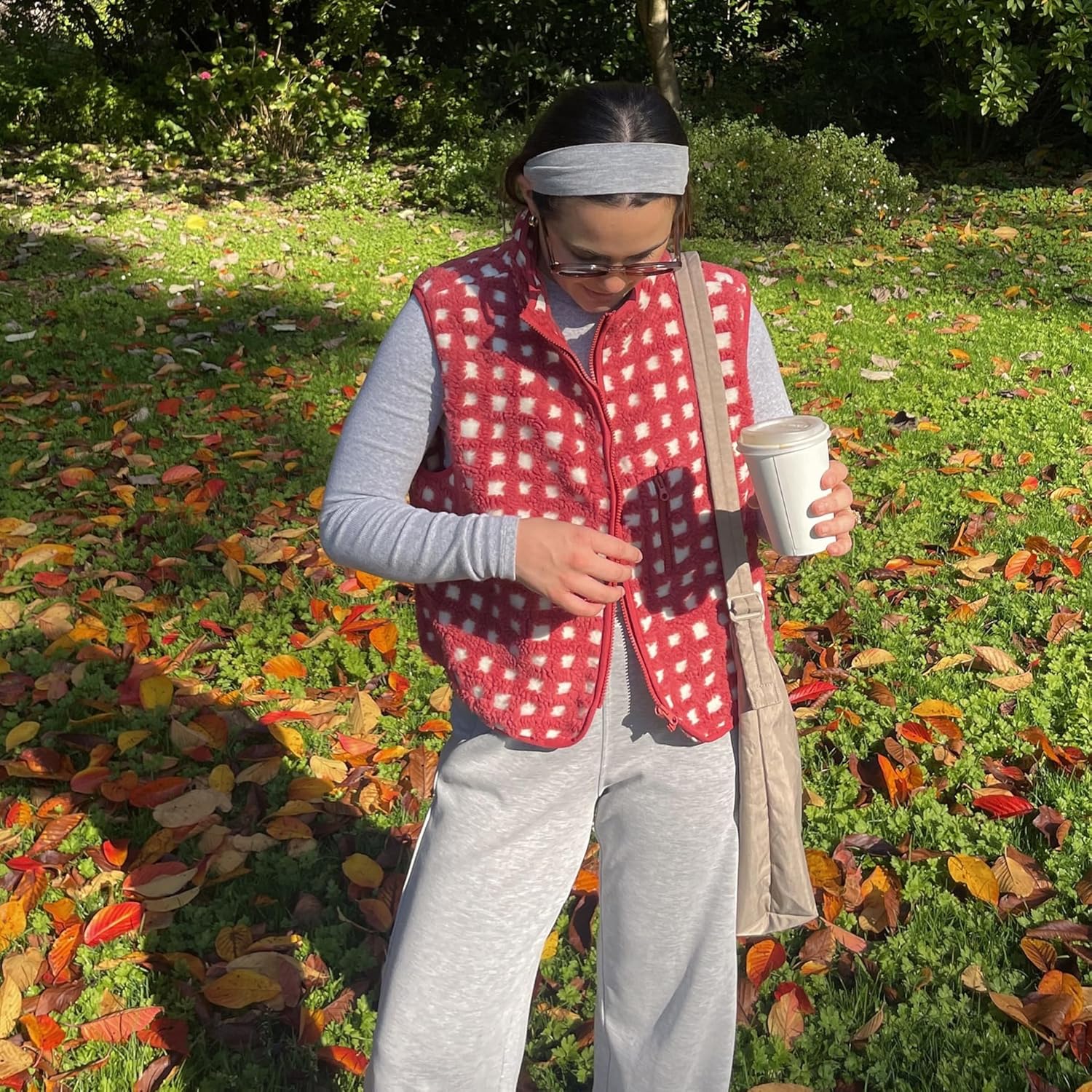 Dam Checkered Sherpa väst Sleeveless Winter Fleece jacka - Image 3