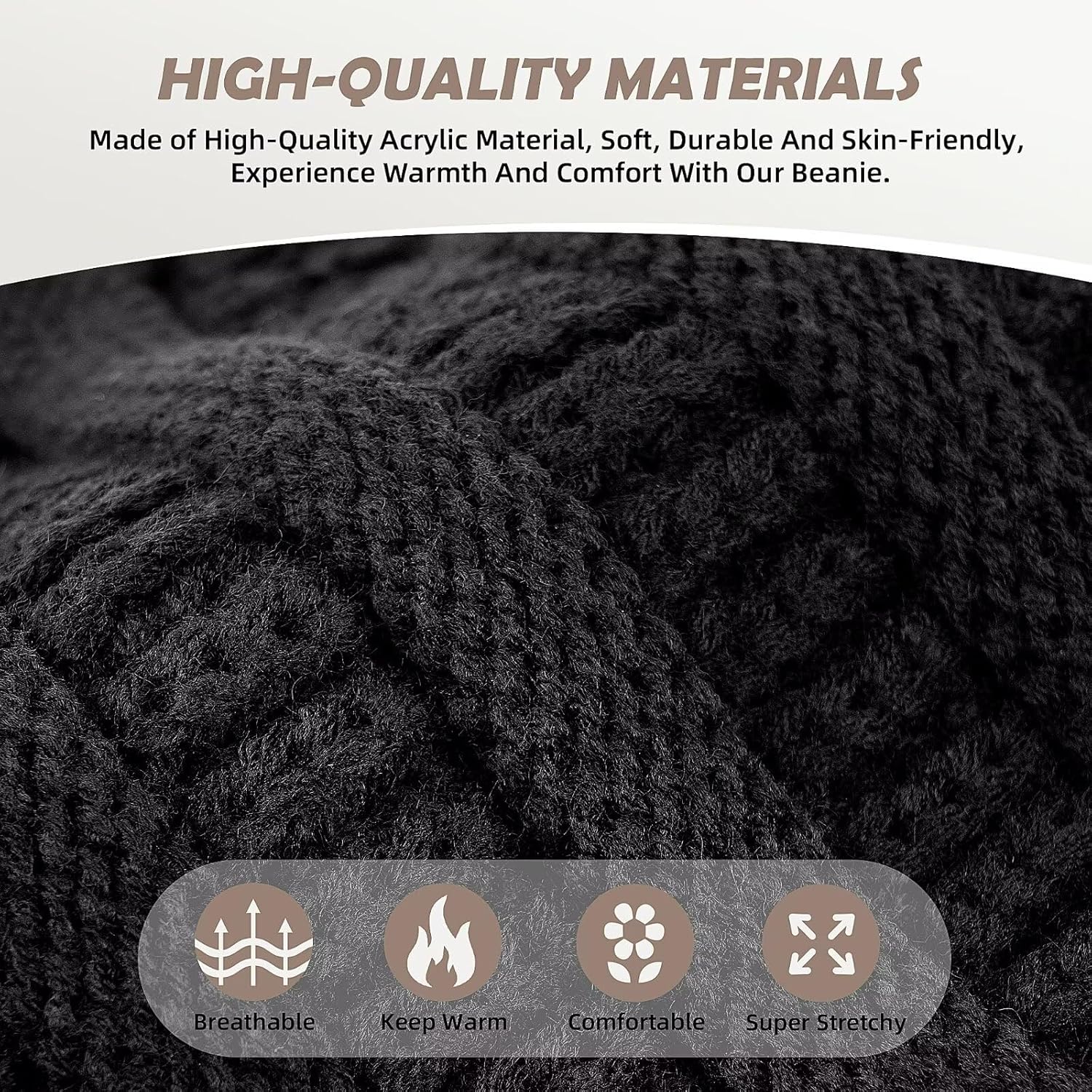 3 Pack Satin Lined beanie for Women, Warm - Image 3