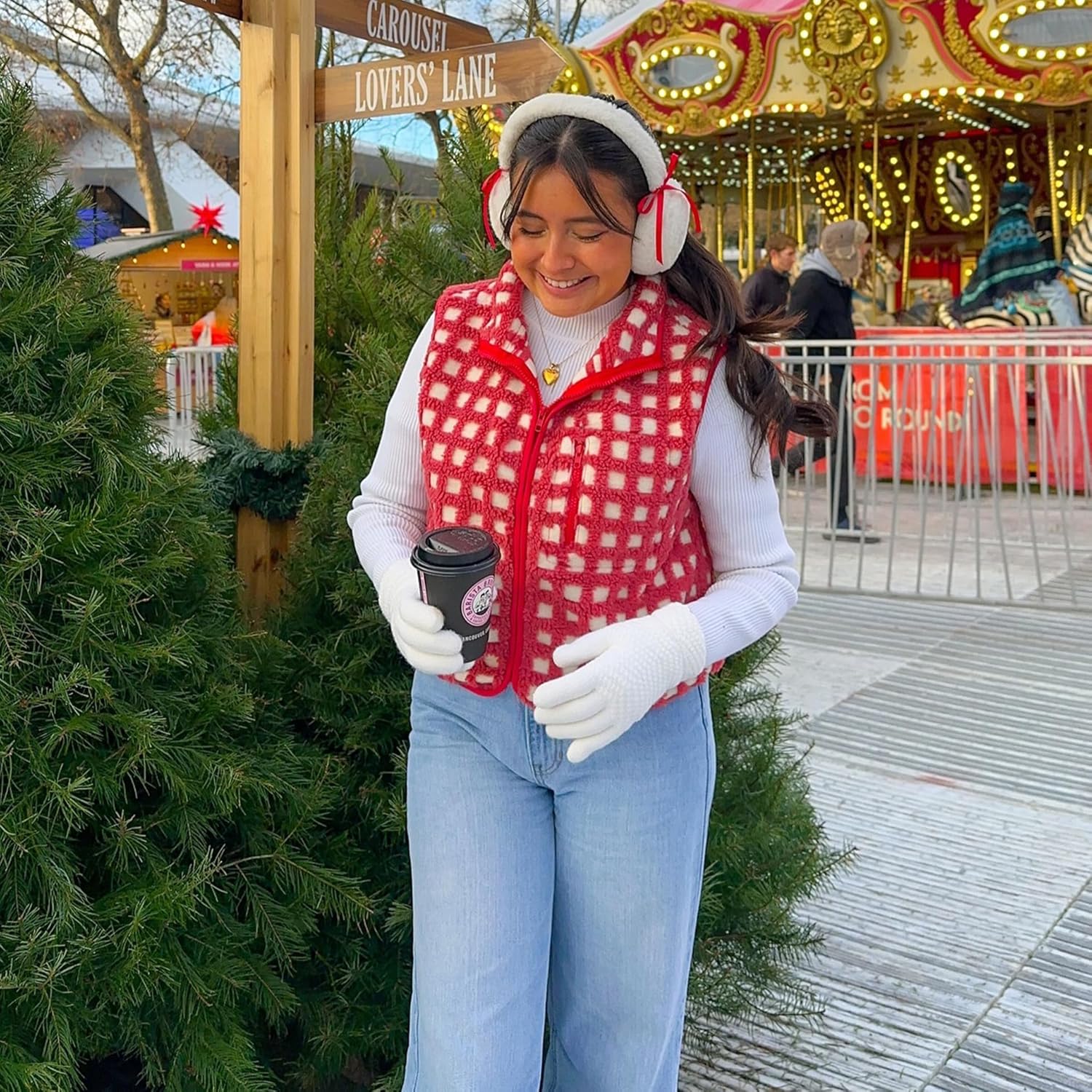 Dam Checkered Sherpa väst Sleeveless Winter Fleece jacka - Image 4